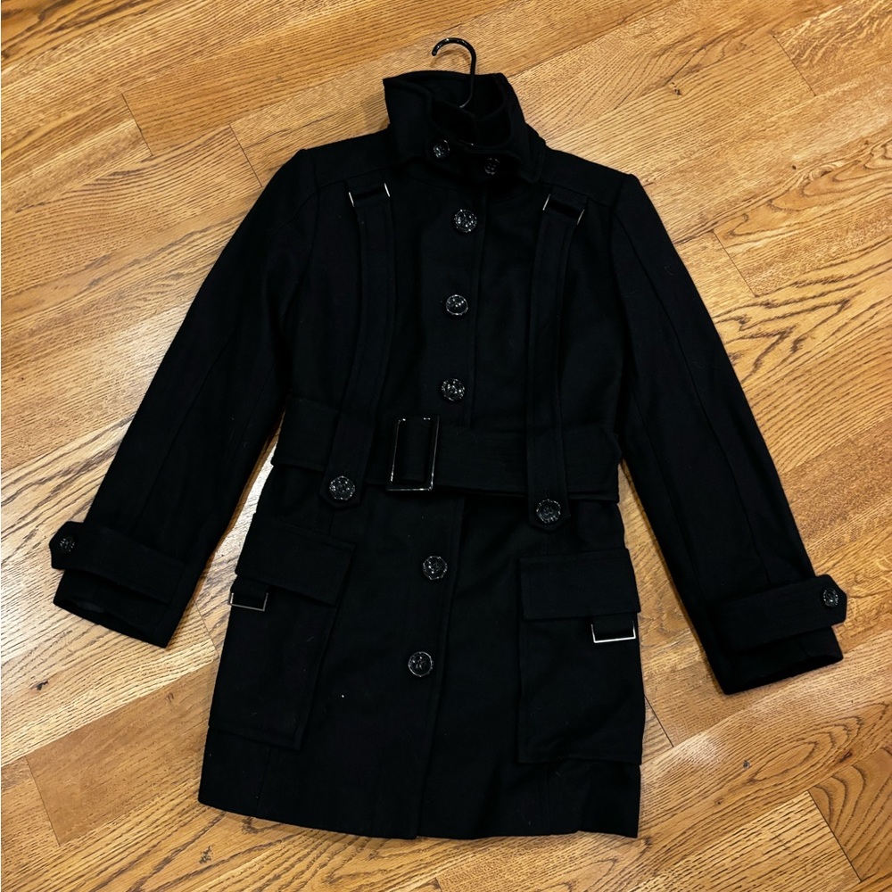 Women’s Zara Wool Blend Black Winter Long Trench Coat  M